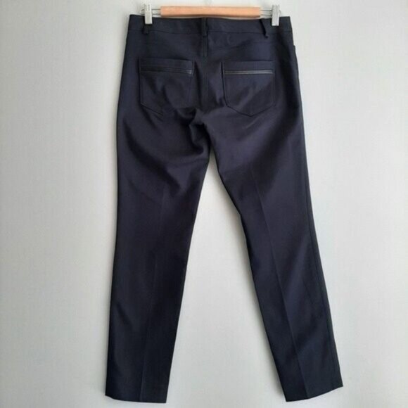 CLUB MONACO Slim Crop Pants Faux Leather Back Pocket Trim Navy Sz 4 - Picture 5 of 10